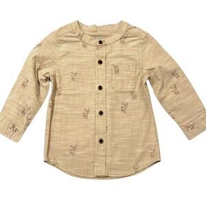 NWT Cat & Jack Kids 2T Deer Shirt Button Down Brown Outdoorsy